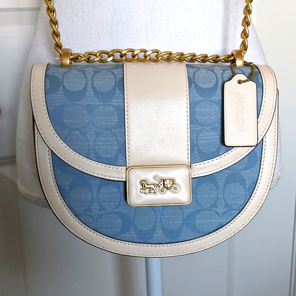 Limited Edition COACH Saddle Bag Signature Chambray Denim Off White Leather - Picture 9 of 17